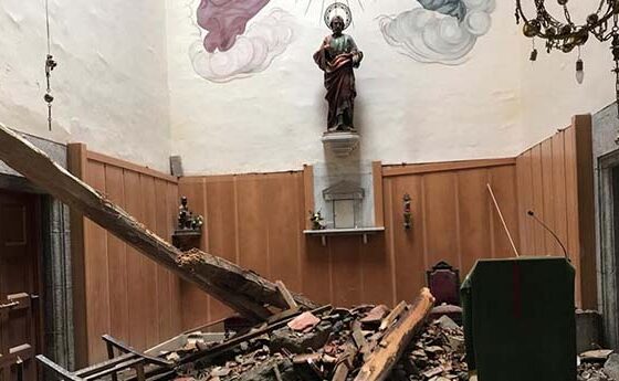 S'esfondra el campanar de l'església parroquial de Sant Pere Apòstol de Savallà del Comtat a causa del temporal